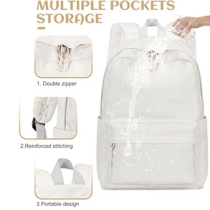Bluboon School Backpack for Teen Girls Women Laptop Backpack College Bookbags Middle School Travel Work Commuter Back Pack(Solid Beige) - color: A Solid Beige