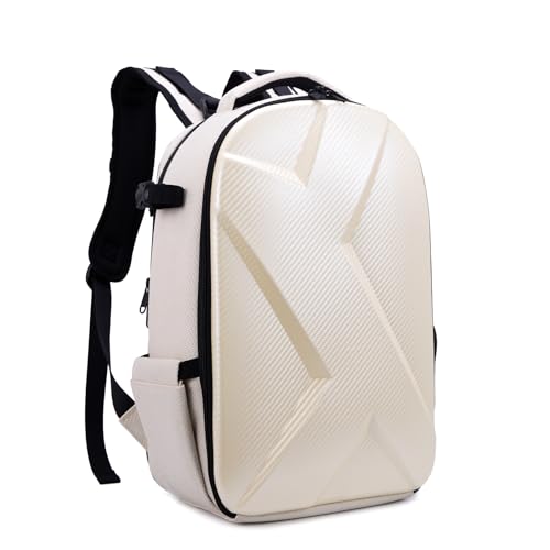 Camera Backpack Hard Shell Imitation Carbon Fiber DSLR, Waterproof Shockproof w/15.6" Lap Comp for Photo, Travelers & Daily. - color: Beige