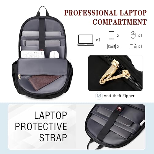 Travel Laptop Backpack for Women 15.6 Inch Computer Backpacks with USB Charging Hole Anti Theft Carry on Bag College Bookbag Large Black Back Pack for Work Business Traveling Commuter Daypack-Black - color: Black