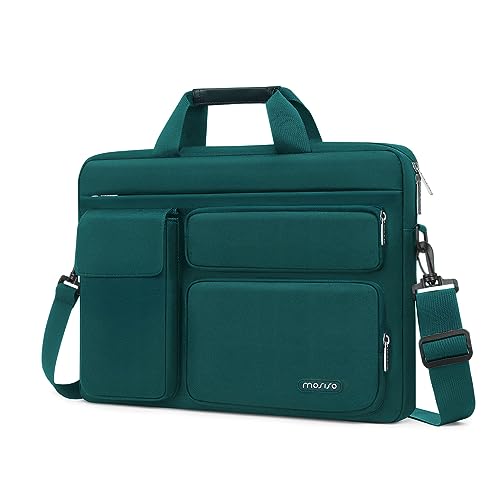 MOSISO Laptop Shoulder Bag 15.6 inch, 15-15.6 inch Computer Bag Compatible with MacBook Pro 16 inch, HP, Dell, Lenovo, Notebook with 2 Raised&1 Flapover&1 Horizontal Pocket&Handle&Belt, Teal Green - color: Teal Green, size: 16 inch