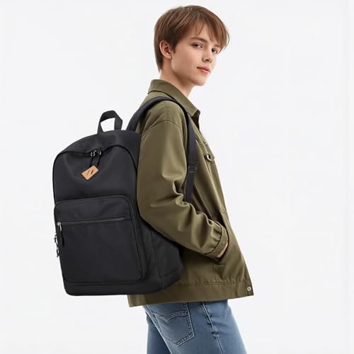 Lohol Classic Backpack for School Travel College, Durable Water Resistant Bookbag (Black) - color: Black