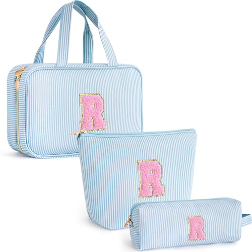 Gifts for Teen Girls Women - Personalized Toiletry Bag Initial Makeup Bag | Travel Cosmetic Bag | 8 9 10 11 12 13 14 15 16 Years Old Girl Gift Trendy Stuff - Blue R - color: Blue, style: R