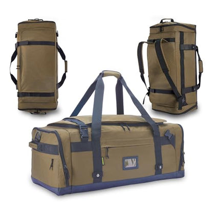 Large Duffle Bag for Travel - Men & Women, Foldable Gym Duffle Backpack, Heavy Duty Tactical Military Canvas Duffel Bags, Extra Big Carry On with Shoe Pockets, Waterproof (80L/103L) - color: Brown, size: M(80L)