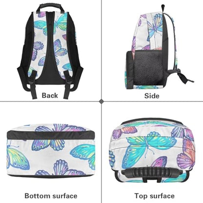 Butterfly Animal Color Print Durable 17 Inch Laptop Backpack for High School & College Students - Lightweight Water Resistant Bookbag with Adjustable Shoulder Strap & Side Bottle Pocket - color: Butterfly Animal Color Print