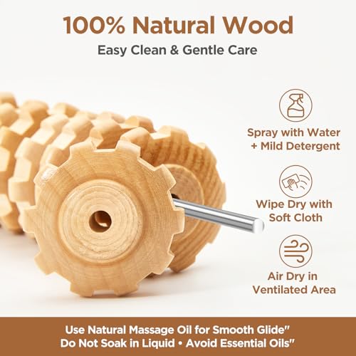 Wooden Cellulite Massage Roller for Legs and Thighs - Handheld Fascia Blaster Tool for Muscle Relief, Lymphatic Drainage & Body Sculpting - Anti Cellulite Massager for Women and Men (9 Wheel) - color: Wooden Straight