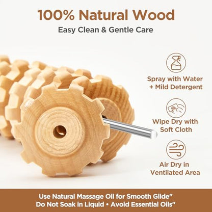 Wooden Cellulite Massage Roller for Legs and Thighs - Handheld Fascia Blaster Tool for Muscle Relief, Lymphatic Drainage & Body Sculpting - Anti Cellulite Massager for Women and Men (9 Wheel) - color: Wooden Straight