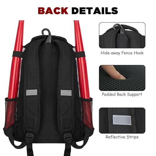 Goloni | Baseball Backpack,Baseball Bag for Adult,Softball Bat Bag with Shoes Compartment,Large Main Compartment for Helmet & accessories, Fence Hook - color: Grey white tie dye