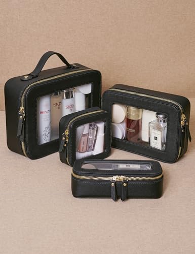 Popvibe Makeup Brush Travel Case Slim Makeup Bag for Women Clear Cosmetic Bag Cute Makeup Case Black Toiletry Bag for Traveling Transparent Car Makeup Bag Aesthetic Makeup Brush Bag - color: Black, style: Slim Sleek