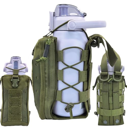 Molle Water Bottle Holder Pouch, 16-77 oz Adjustable Capacity Tactical Bottle Bag, Compatible with Backpack, Vest, Belt for Outdoor Activities - color: Green, style: Enhanced