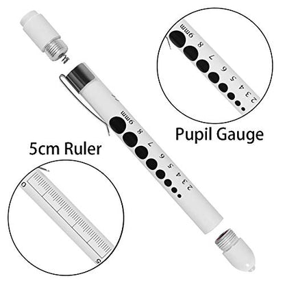 Aokin Medical Pen Light for Nurse Doctor, Reusable LED Medical Penlight Flashlight with Pupil Gauge and Ruler, White Light, White - color: White