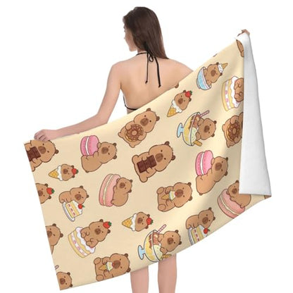 Cute Capybara Beach Towel, Capybara Pattern Thin Lightweight Soft Bath Towels, Quick Dry Absorbent Microfiber Swim Yoga Pool Beach Accessories, 30x60 Inch/ 77X153cm - color: Capybara