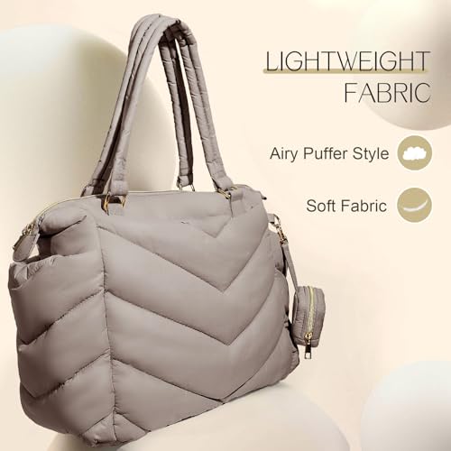 Diaper Bag Tote, Diaper Bag Backpack,Puffer Tote Bag with Pacifier Case, Lightweight Mommy for Hospital, Puffy with 10 Pockets, Convertible Baby for Travel,Khaki - color: Khaki
