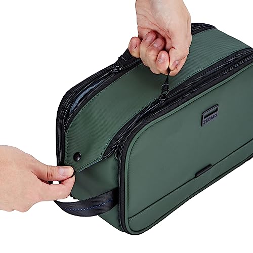 ZEEMO Travel Toiletry Bag for Men, Medium Water-Resistant Double-Sided Full-Open Dopp Kit, Versatile Organizer for Shower and Hygiene Accessories, Bathroom Essentials, Cosmetics, Green | double-sided storage and water-resistant fabric for travel essential