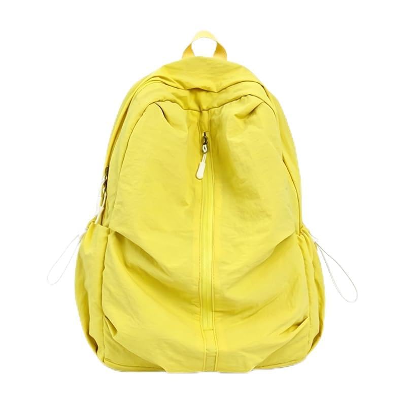Women Solid Color Backpack Large Capacity Multi Pockets Daypack with Compartments Cute Lightweight Backpacks - color: Yellow