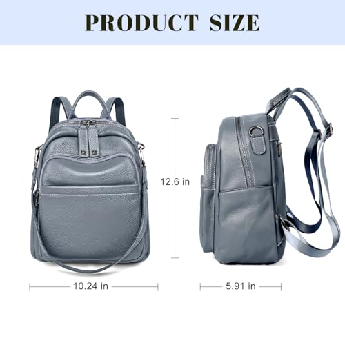 BOYATU Genuine Leather Backpack Purse for Women: Anti Theft Convertible Soft Backpacks - Elegant Womens Travel Backpack (03 Medium-Haze Blue) - color: 03 Medium-haze Blue