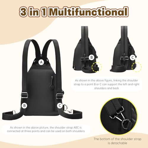 Waterproof 2-Way Mini Commuter Bag, Multi-Compartment Oxford Small Backpack, For Women, Collegeman, Commuter, Travel with Anti-Theft,Three in One Multifunctional Convertible Design(Black) - style: Black