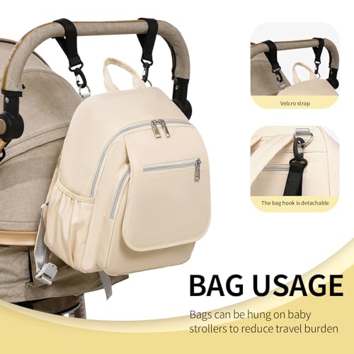 Small Diaper Bag Backpack, Mini Diaper Bag Purse with 10 Pockets, Travel Baby Bag for Baby Girls, Insulated Pockets, Stroller Straps, Beige - color: Beige