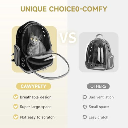 Cawypety Cat Backpack Carrier, Breathable Cat Carrier Large Space Bubble Pet Backpack for Kitty Small Dog up to 12lbs, Transparent & Foldable Pet Carrier for Travel Hiking (Black - color: Black