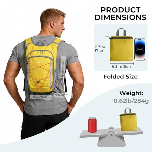 13L Small Hiking Backpack for Women Men, Lightweight Foldable Day pack, Packable Daypack for Travel, Camping (Yellow) - color: Yellow
