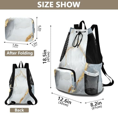 Drawstring Backpack For Women Men Sport Gym Sackpack With Water Bottle Holder String Bookbag Wet and Dry Separation Marble White Grey - color: Color 8