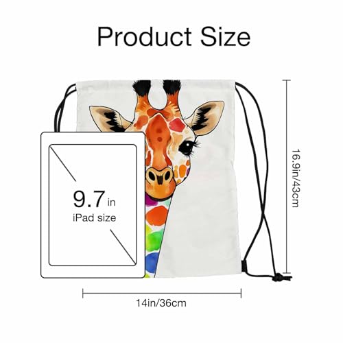 Watercolor Giraffe Drawstring Backpack Colorful Necks Rainbow Drawstring Bags for Beach Swim Swimming Pool - color: Giraffe