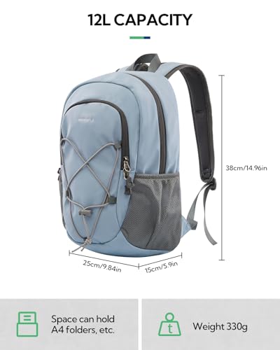 WATERFLY 12L Small Hiking Backpack: Day Pack Lightweight Travel Bag Camping Fitness Cycling Outdoor Sports Daypack For Women Men - color: Light Blue