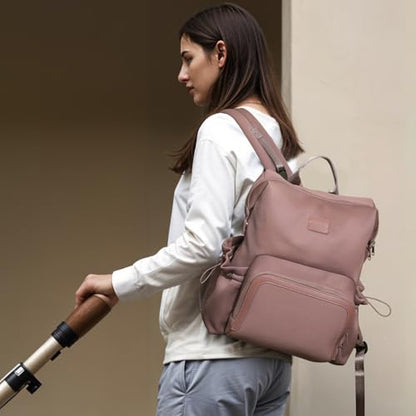 miss fong Diaper Bag Backpack - Baby Diaper Bag Neoprene Bag Large Capacity Neoprene Backpack with Diaper Changing Pad with 12 Pockets Pañaleras Para Bebe Baby Backpack for Mom & Dad -Mauve - color: Mauve
