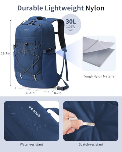 ECOHUB Hiking Backpack 30L Travel Backpack Lightweight Casual Daypack Water Resistant Camping Bag Outdoor Sports Back pack for Men Women - color: Blue
