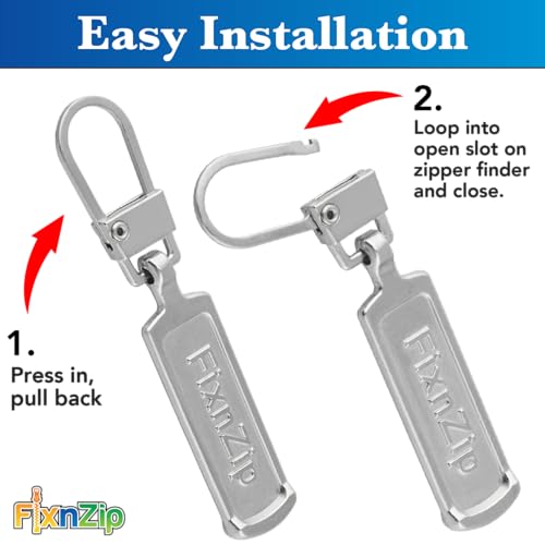 FixNZip Medium to Large Nickel Zipper Pull Replacements (4-Pack) | Universal Clip-On Pull Tabs for Zipper Repair, Sliders & Luggage, Jackets, Backpacks, Tents, Sleeping Bags & Outdoor Gear - color: Nickel