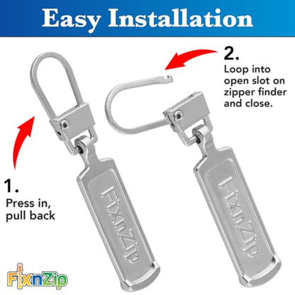 FixNZip Medium to Large Nickel Zipper Pull Replacements (4-Pack) | Universal Clip-On Pull Tabs for Zipper Repair, Sliders & Luggage, Jackets, Backpacks, Tents, Sleeping Bags & Outdoor Gear - color: Nickel