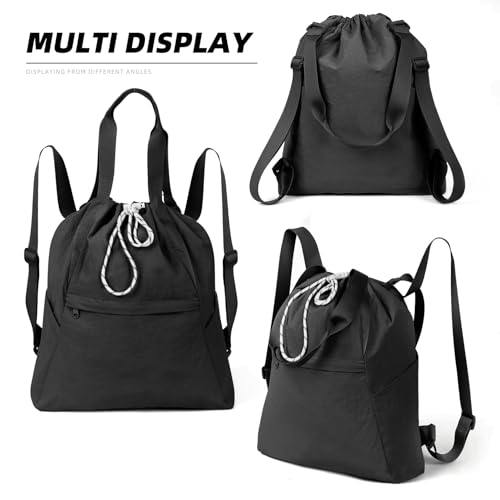 Valleycomfy Drawstring Backpack with Wet Pocket,Waterproof Drawstring Bag,Gym Backpack for Beach,Pool,Swim and Travel,Black - color: Black2