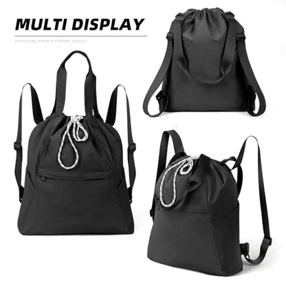 Valleycomfy Drawstring Backpack with Wet Pocket,Waterproof Drawstring Bag,Gym Backpack for Beach,Pool,Swim and Travel,Black - color: Black2