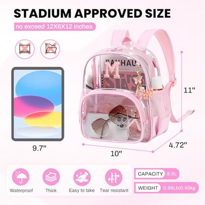 PIG PIG GIRL Clear Backpacks for Stadium Events Approved 12×6×12 Clear Bookbag for Women Mini Transparent Letter Back Pack, Pink, Letter-M - color: Pink, style: M
