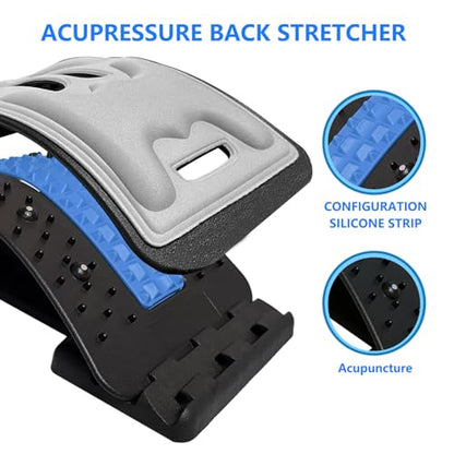 Back Stretcher with Lumbar Support for Back Pain Relief - Dual-Sided 3-Level Adjustable Spinal Decompression lumbar board (Blue) - color: Blue