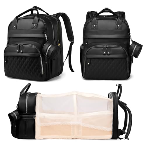 Astro alan Baby Diaper Bag Backpack with Changing Station, Waterproof Large Capacity Diaper Bag for Moms and Dads, Plant-Based Leather with USB Charging Port, Baby Gift for New Parents, Black - color: Vegan Leather Black