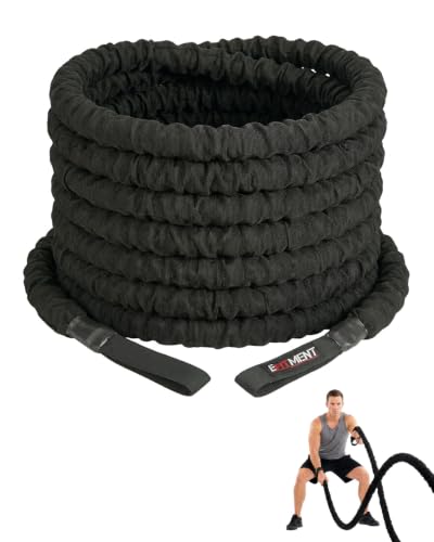 Efiment Elastic Battle Rope for Home Gym Workout - 30FT Resistance Training Exercise Rope with Protective Sleeve, Oversized Grips and Wrist Straps for Indoor Outdoor Fitness
