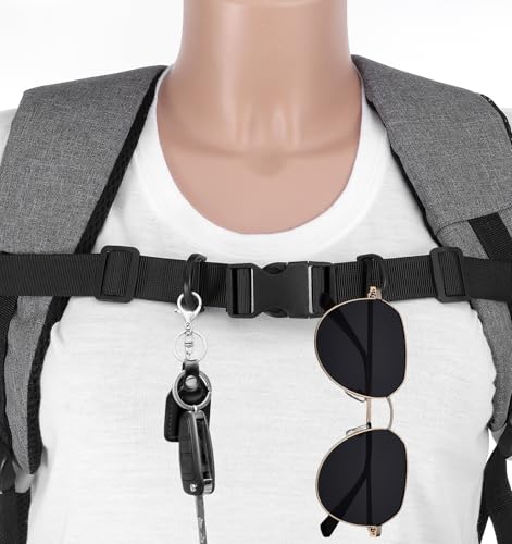 2Pcs Backpack Chest Straps, Black Adjustable Add Chest Strap to Backpack, Heavy Duty Elastic Chests Belt with Quick Release Buckle Clip, Comfortable Fit for Hiking, Camping, and Travel