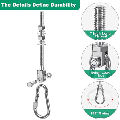 SELEWARE 6Pcs Heavy Duty Swing Hangers, 1500LB Capacity Stainless Steel Swing Set Hooks for Wood/Steel Beam, 7" x M2/5" Porch Swing Hardware for Playground Swing Hammock Chair Yoga Swing Punching Bag - color: 6 Pack Swing Hangers (7" X M2/5" Threaded Rod)