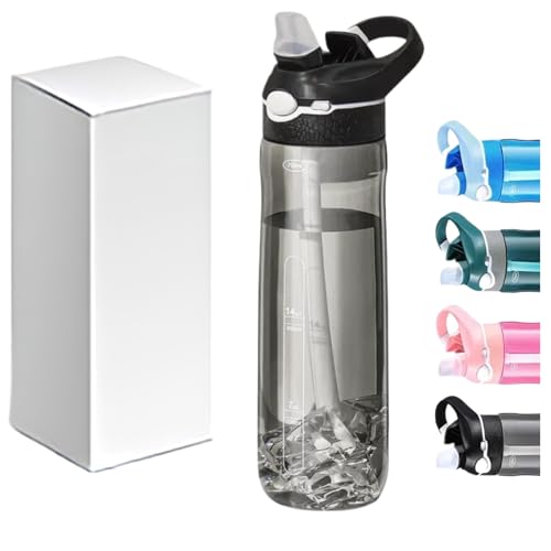 25oz Water Bottle with Straw, Clip, Handle & Marker, Tritan BPA-Free Sport Water Bottle for Men, Travel Clear Water Bottle for Outdoor & School (Black) - color: Black
