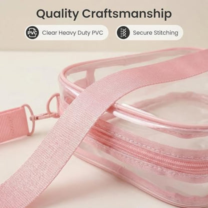 Clear Stadium Bag, Clear Purse for Sport Events and Concerts, Transparent Messenger Clear Crossbody Bag for Women - color: Pink