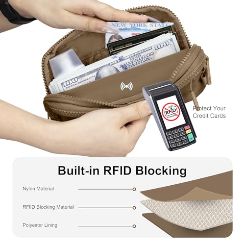 FODOKO Wristlet wallets for women Nylon Quilted Wallet with 4 Zippers,Travel Credit Card,Holder Cell Phone Organizer - color: Brown2