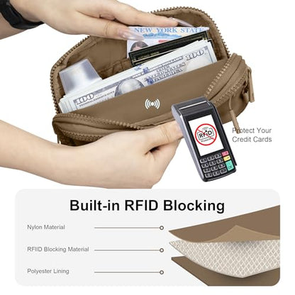 FODOKO Wristlet wallets for women Nylon Quilted Wallet with 4 Zippers,Travel Credit Card,Holder Cell Phone Organizer - color: Brown2