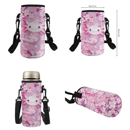 Flashideas Cherry Blossom Axolotl Backpack for Girls Kids Backpack with Lunch Box 32 oz Water Bottle and Water Bottle Holder 4Pcs Set 17" Large Capacity Elementary Bookbag with Compartments for School - color: Cherry Blossom Axolotl-7