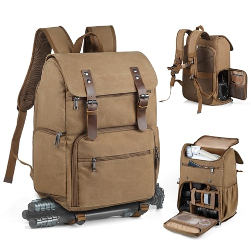 SMRITI Canvas Camera Bag Backpack with Quick Access Pocket & Tripod Holder, 14 Inch Laptop Camera Back Pack Anti-Theft DSLR/SLR Mirrorless Camera bag for Photographers Compatible with Canon/Nikon/Sony