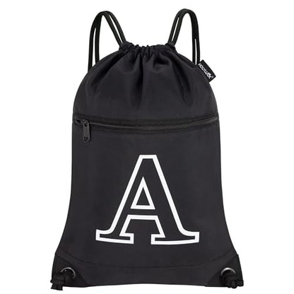 HOLYLUCK Drawstring Bags Initial Backpack Sackpack Cinch Bags for Sports, Gym, Travel, Beach, Letter (Black-A) - color: Black-a