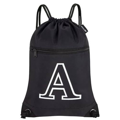 HOLYLUCK Drawstring Bags Initial Backpack Sackpack Cinch Bags for Sports, Gym, Travel, Beach, Letter (Black-A) - color: Black-a