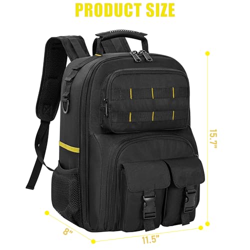 Tool Backpack, Heavy Duty Tool Bag with Padded Shoulder and Removable Tool Organizer, Water-Resistant Work Backpack, for Electrician, Plumber, HVAC, Cable Repairman, Black & Yellow - color: Black & Yellow