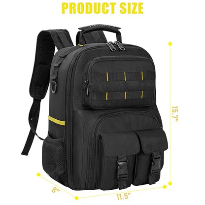 Tool Backpack, Heavy Duty Tool Bag with Padded Shoulder and Removable Tool Organizer, Water-Resistant Work Backpack, for Electrician, Plumber, HVAC, Cable Repairman, Black & Yellow - color: Black & Yellow