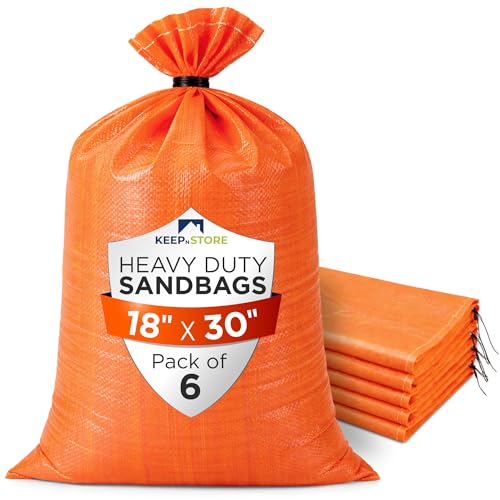Heavy Duty Sand Bags Pack of 6, Bright Orange Empty Sandbags with Built-In Ties, Woven Polypropylene UV Protection 1600 Hours, Fillable Bags for Flood Control, Weight, 18x30 inches, 75 Pounds Volume - size: 18"W x 30"L, style: Pack of 6