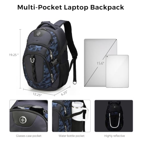 Swissdigital Design Laptop Backpack for Men with USB Charging Port SD803-92 - color: Blue Camo